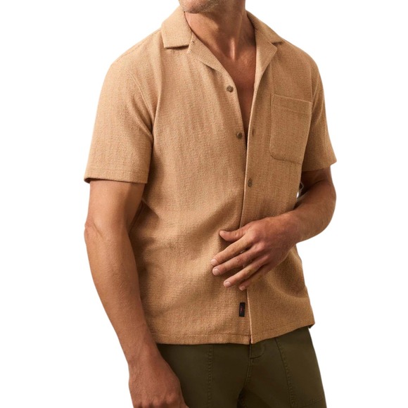 Faherty Oasis Shirt Mens M Rust Orange Knitted Organic Cotton Short Sleeve NEW